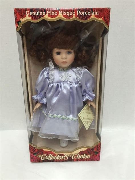 Collectors Choice Fine Bisque Porcelain Doll Genuine Dan Dee Purple Dress In Box Porcelain