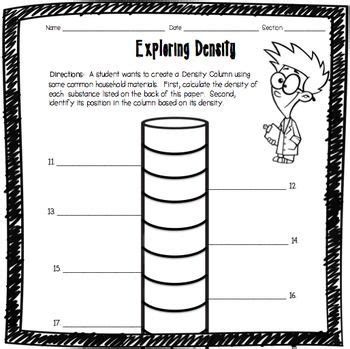 Exploring Density Worksheet Physical Science High School Elementary