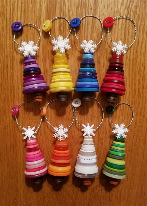 Set Of Rainbow Button Tree Ornaments Etsy Button Ornaments Diy