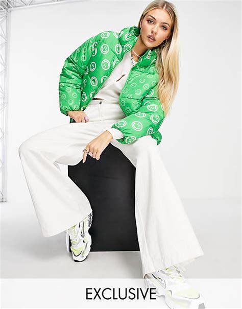 native youth oversized padded jacket in face print asos