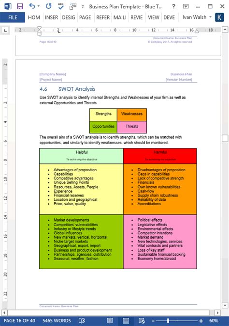 business plan templates  page ms word   excel