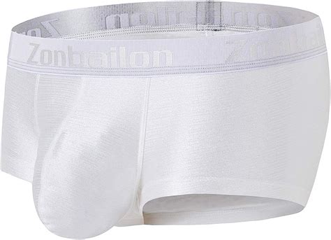 Buy Zonbailon Mens Sexy Underwear Bulge Pouch Ice Silk Underpants Low Rise Trunks Short Leg