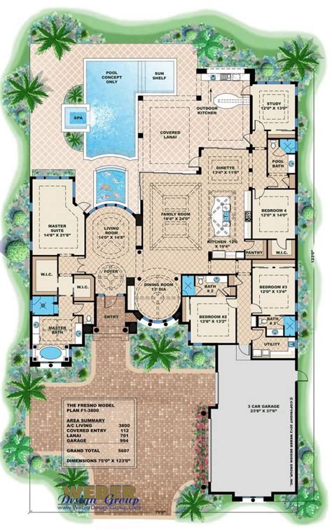 Mediterranean House Plan Luxury 1 Story Home Floor Plan With Pool