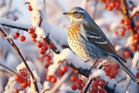 Bird Photos Fieldfare Bird In A Snow Filled Winter Tree