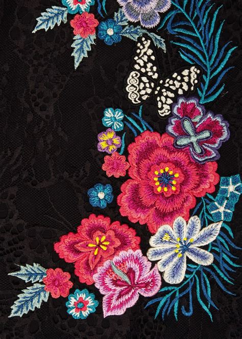 Close Up Detail Of The Matthew Williamson Floral Embroidered Black Lace