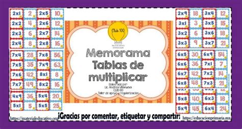 Genial Y Divertido Memorama De Las Tablas De Multiplicar Material