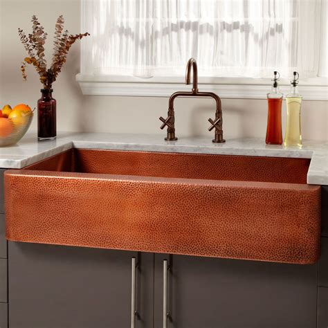 42 Fiona 6040 Offset Double Bowl Hammered Copper Farmhouse Sink