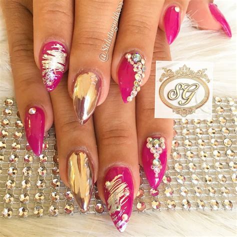 Pink And Silver Nails Stiletto Hot Pink Foil Nail Art Foil Nails
