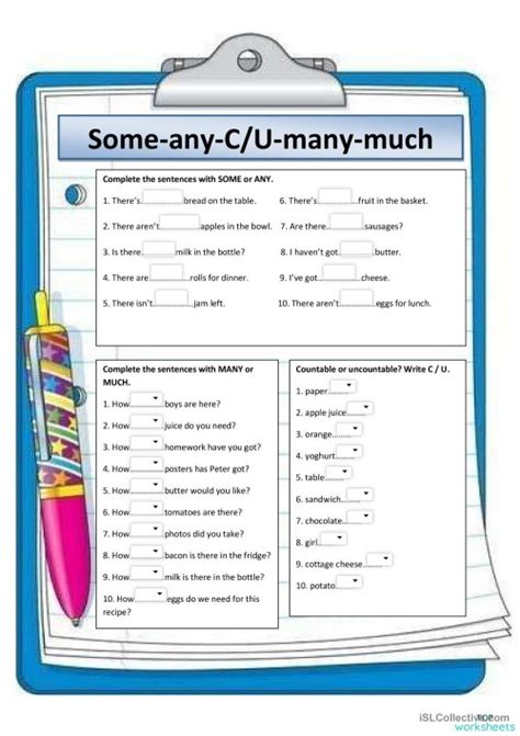 Activity For Some Any Much Many Interactive Worksheet Topworksheets