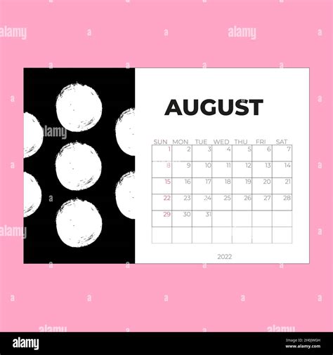 Calendar 2022 Design Template August 2022 Year Layout Horizontal