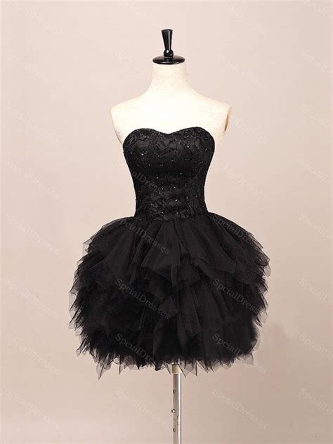 Puffy Black Lace Ball Gown Sweetheart Neckline Mini Homecoming Dress