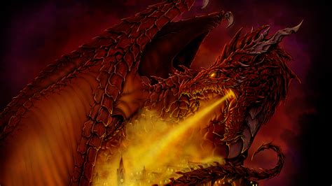 Fantasy Red Dragon Is Breathing Fire On Castle 4k Hd Dreamy Wallpapers
