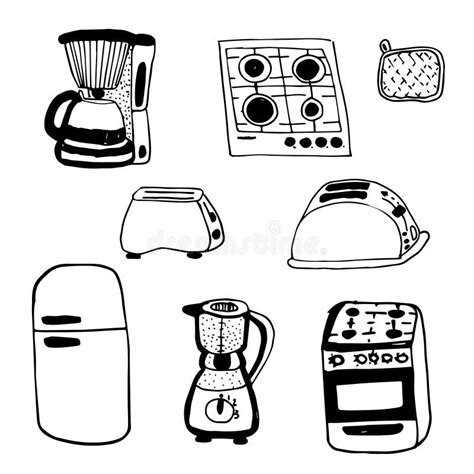 Vector Set Of Hand Drawn Doodles Of Kitchen Items Stock Vector