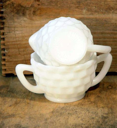 Hazel Atlas Cubist Pattern Open Sugar Bowl Creamer Set Vintage Milk