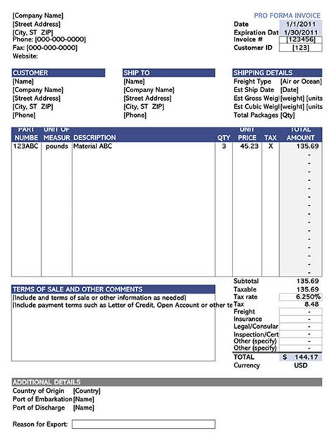 Sample Proforma Invoice Excel Template