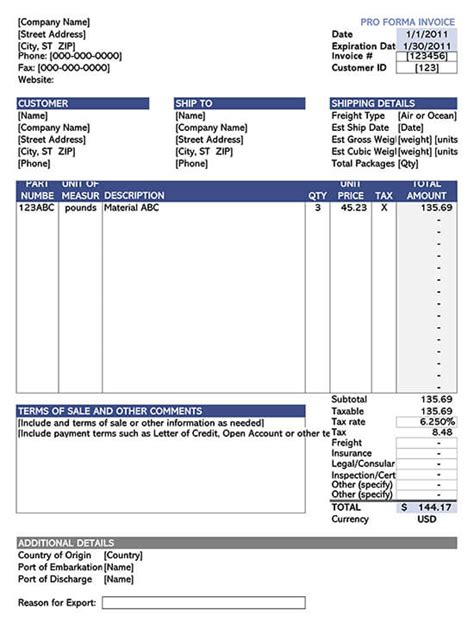 Free Proforma Invoice Template Xls