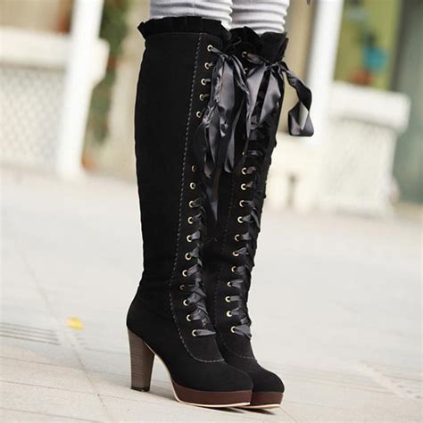 Fashion Sexy Bow Knee High Heeled Boots For Fall Winter · Cute Kawaii