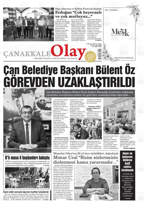 15 Haziran 2022 tarihli Çanakkale Olay Gazete Manşetleri