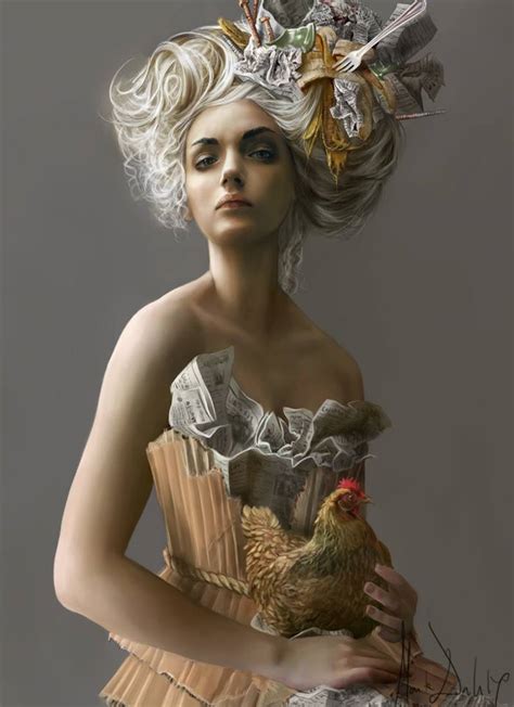 Photorealistic Photoshop Digital Painting Portrait Woman Chicken Art