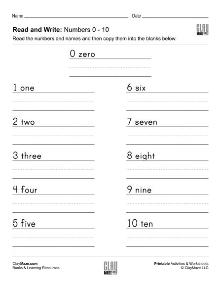 Free Writing Numbers 0-10 Worksheets