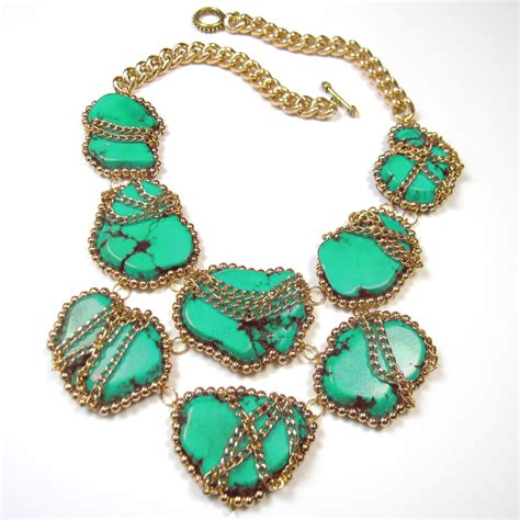 Turquoise Statement Necklace Turquoise And Gold By EzzaExclusive