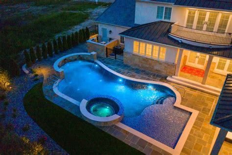 Naperville Il Freeform Swimming Pool With Hot Tub Large Sunshelf