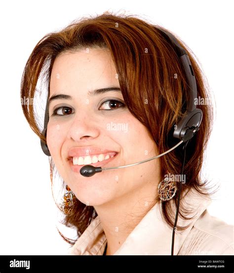 Woman With A Headset Stock Photo Alamy