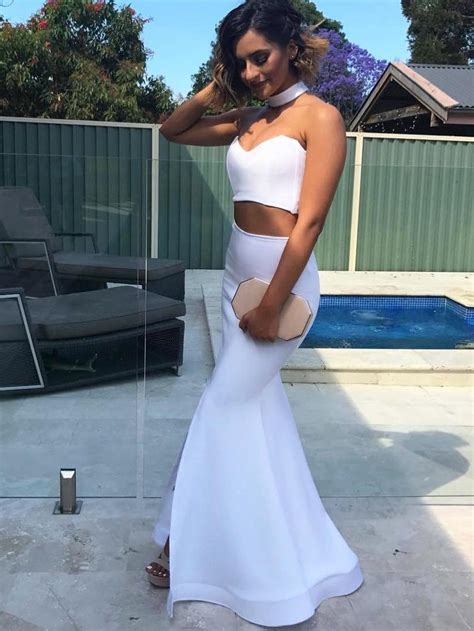 Two Piece Prom Dresses Sweetheart Sexy Long White Mermaid Prom Dress J