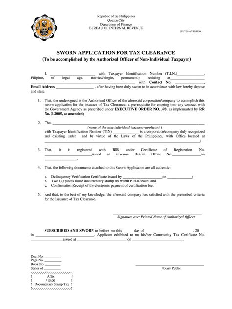 It is always issued to cover three years previous to the year of application. Sworn Application For Tax Clearance - Fill Online ...