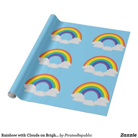 Rainbow With Clouds On Bright Blue Sky Wrapping Paper