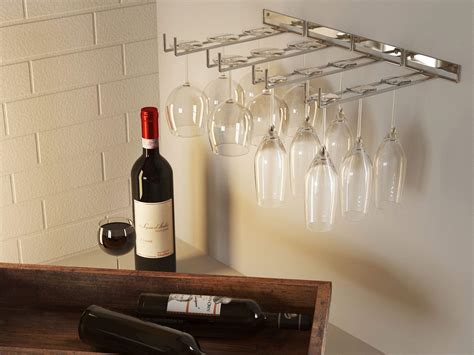 Wallniture Wall Mounted Stemware Wine Glass Rack Hanger Storage Chrome