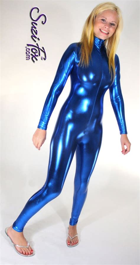 catsuit shown in shiny metallic foil coated spandex by suzi etsy catsuit shiny clothes