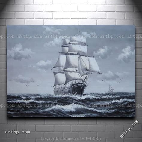 Black White Big Fully Rigged Masted Ship Sailing On The Ocean Oil