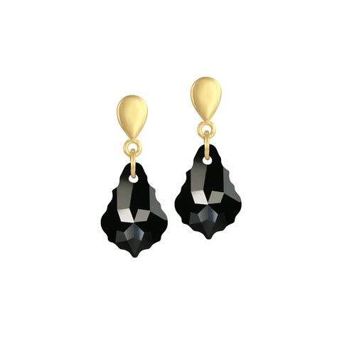 Baroque Jet Black Swarovski Crystal Drop Clip On Earrings Gold