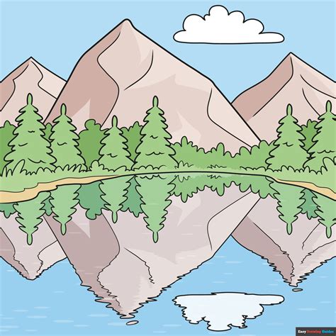 How To Draw An Easy Reflection Drawing Mountain Landscape Really