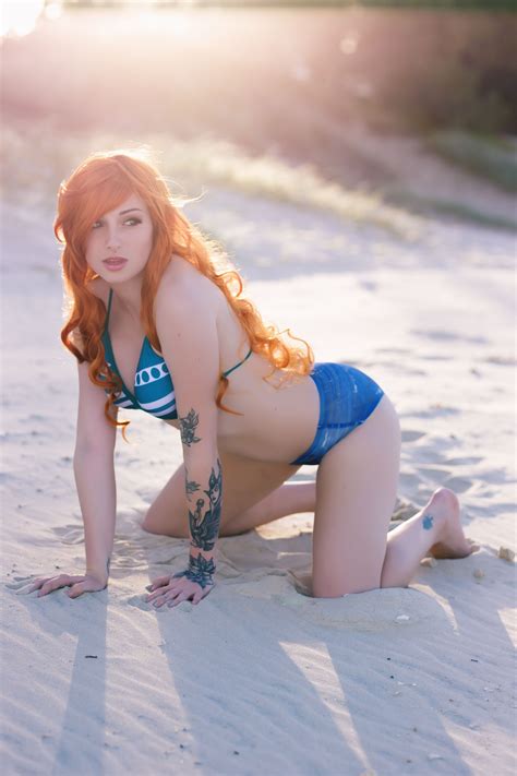 Wallpaper Kayla Erin Model Redhead Bikini Kneeling Bent Over Cosplay Nami One Piece