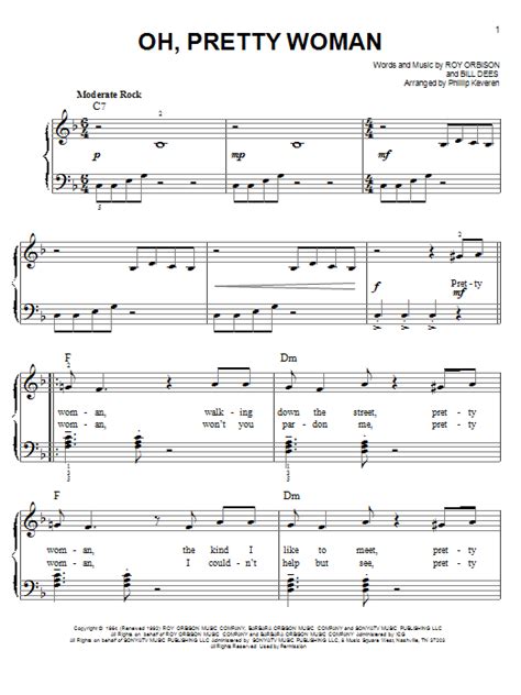 Roy Orbison Oh Pretty Woman Sheet Music Pdf Notes Chords Rock