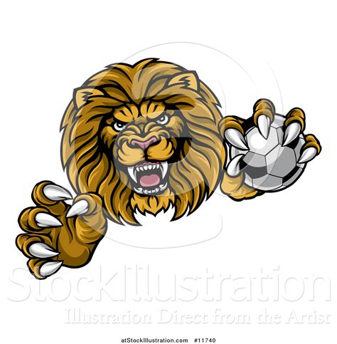 Vector Illustration Of A Tough Clawed Male Lion Monster Mascot Holding