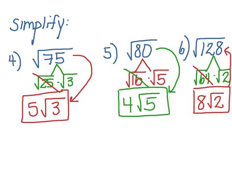 Simplifying Radicals Math Radicals Showme