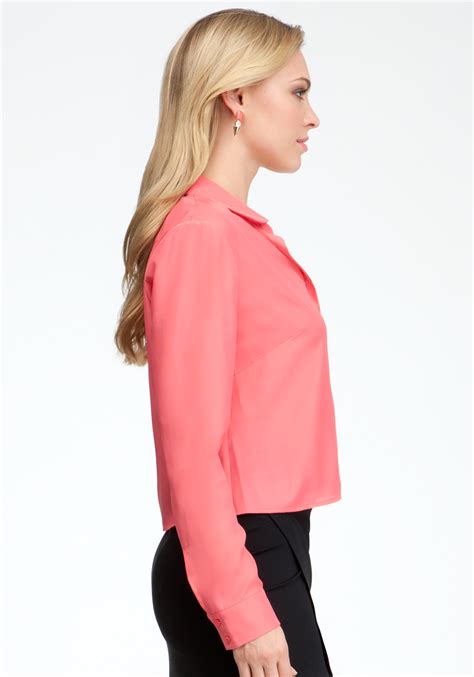 See more ideas about button up shirts, fashion, style. Bebe Cropped Button Up Blouse in Pink | Lyst