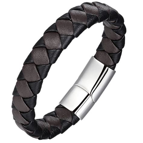 Bracelet Homme En Cuir Tresse Fermoir Acier Aimante Bijouxstore