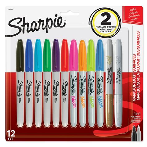 Sharpie Permanent Markers Fine Point Assorted Bold Colors 12 Count