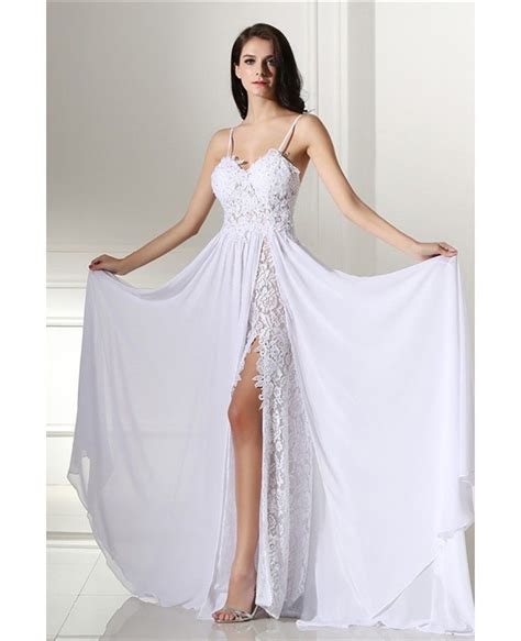 Backless Lace Beach Wedding Dress Boho With Slit Destination Weddings E7942