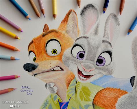 Disney Zootopia Drawing Nick Wilde And Judy Hopps Isabel Giannuzzi Art