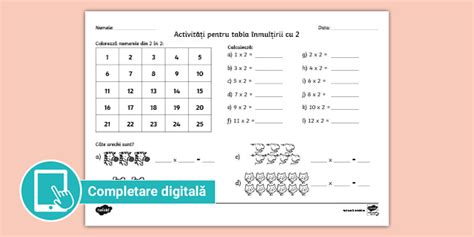 Tabla înmulțirii Cu 2 Fișă De Activitate Teacher Made