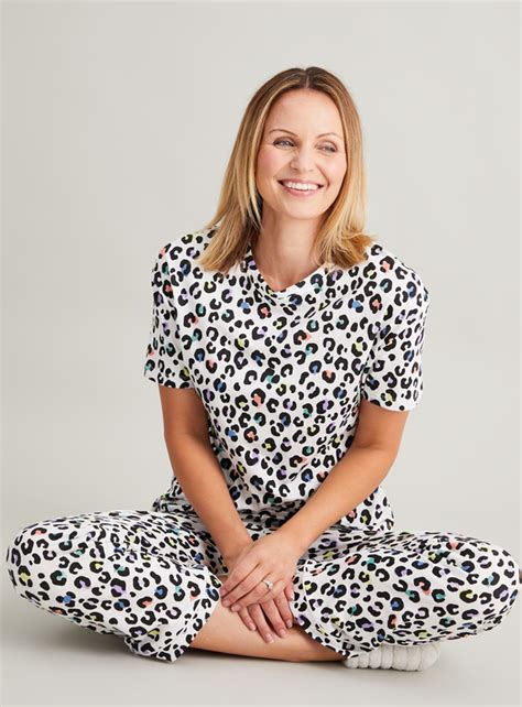 Womens White And Pastel Leopard Print Pyjamas Tu Clothing