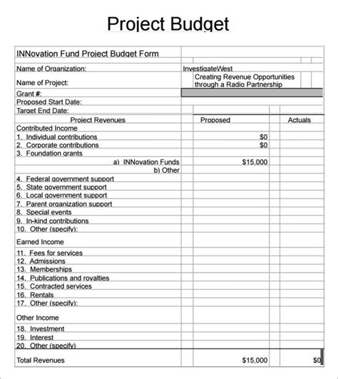 8 Sample Project Budget Templates To Download Sample Templates