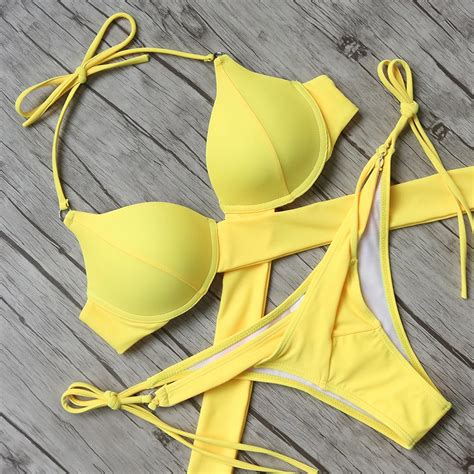 Buy Cross Bandage Design Halter Bikini 2018 Swimsuit Women Swimwear Bathing