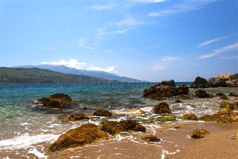 Cobalt Blue Aegean Sea And Mountains Samos Greece Stock Image Image