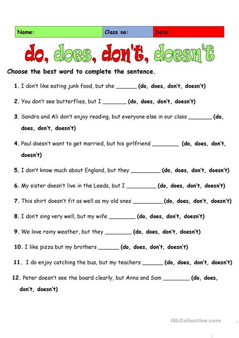 do, does + the negative - English ESL Worksheets for distance learning ...